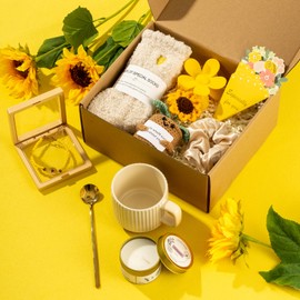 CabyGift CabyGift Sunflower Gifts for Women - Unique Birthday Gifts for Sister Friends, Get Well Soon Gift Basket, Care Package Sending Sunshine Box, Cheer Up Set for Her