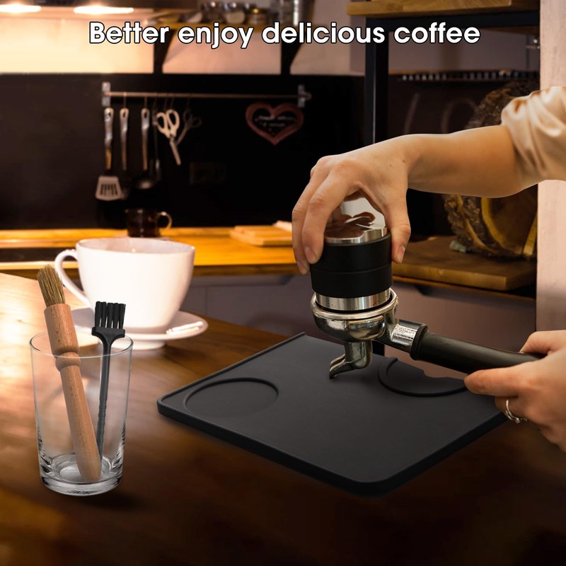 Sandiyago Non-Slip Coffee Tamping Mat with 2 Coffee Brushes, Durable