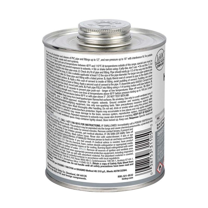 Oatey 31105, 32 oz, Gray, 32 Ounce PVC Cement