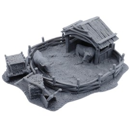Tabletop Gaming Miniatures Terrain Paintable Oxen Enclosure with Removable Roof, Hay Bale, Plough, and Hay Cart for 28mm RPG Fantasy Farm Animals and Rural Scenery