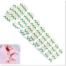Jaysea Arts Nail Strips - Color Green Gold Chevron Street Nails Polish Art, B4G1