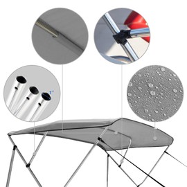 Leadpro 3 Bow Bimini Top Boat Cover with Straps and Rear Support,Mounting Hardwares & Storage Boot,Grey,67"-72"