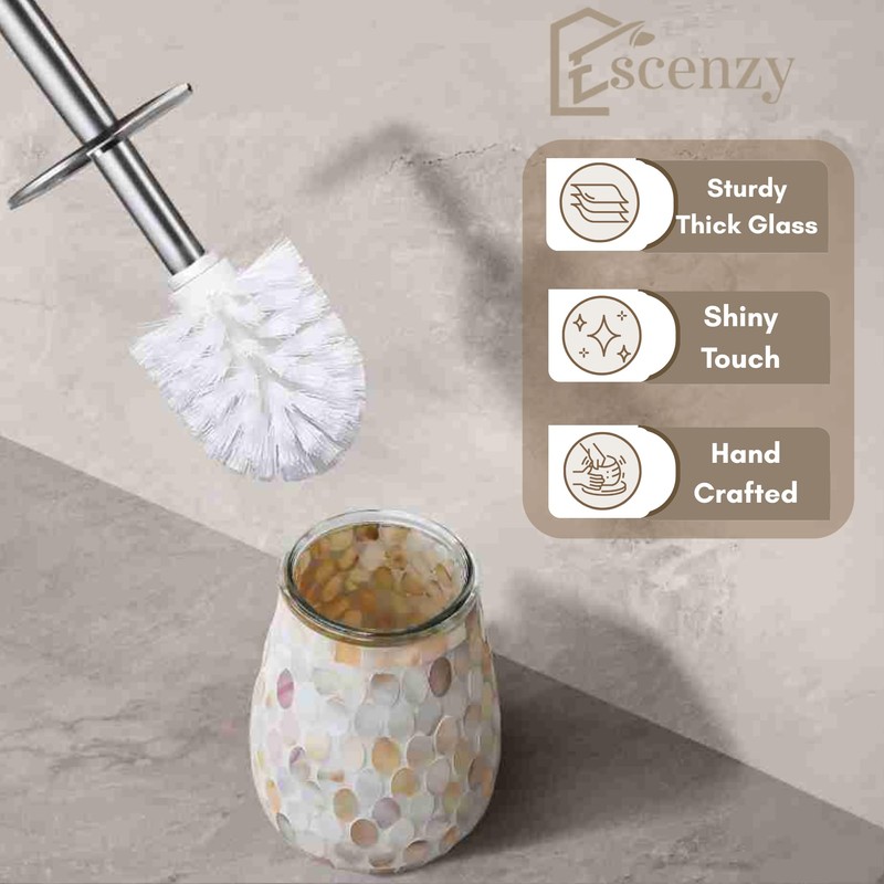 Escenzy Modern Toilet Brush and Holder Set | Natural Shell