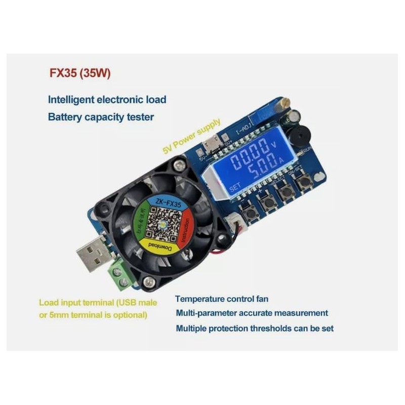 Battery Capacity Tester Current Electronic Load USB Power Tester for