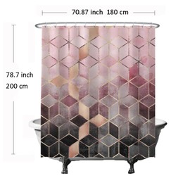 Ulticool Shower Curtain - Marble Ombre Pink Geometry - 180 x 200 cm - Washable - Anti Mould - with 12 Rings