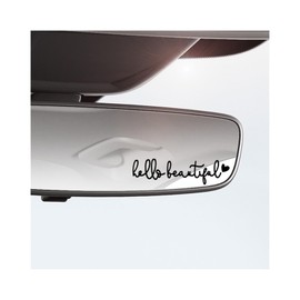 NYTKL 3 PCS Hello Beautiful Rearview Mirror Decal, Vanity Mirror Decor Cute Positive Car Decal with Heart, Self Affirmations Letter Stickers Auto Window Decoration for Women Girl (Black)