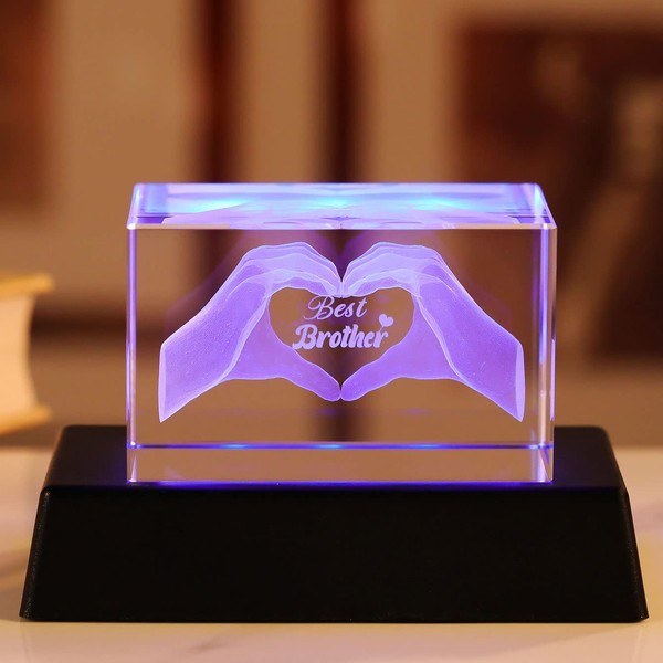 Ornalrist Gifts for Brother from Sister Brother, Crystal Etched Best Brother Keepsake with LED Lamp, Christmas Graduation Birthday Gifts for Brother