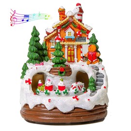Christmas Village Houses, Christmas Collectible Buildings Decoration Musical Christmas Village Figurines, Resin Musical Animated Christmas Scene Snow House Decoration Craft for Home Table Display