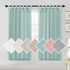 H.VERSAILTEX Linen Blended Sheer Curtains 72 Inches Length 2 Panels Textured Woven Linen Sheers Curtain Drapes for Living Room/Bedroom Light Filtering Tab Top Casual Draperies - Sea Mist