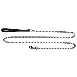 OmniPet 596-BK Chain Lead Medium Duty 2.5mm Chain with Leather Handle, 1/2" x 6', Black