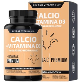 Beyond Vitamins | Calcio 1000 + Vitamina D3 | Potenciado con Colágeno Hidrolizado y Vitamina C | Caltrato 1000mg con Cápsula Vegana para todas las dietas (60 cápsulas)