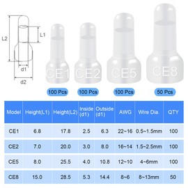 DKARDU Closed End Crimp Connector Wire Caps Terminal, 420 Pcs Electrical Wire Connectors 22-16/16-14/12-10/8-6 Gauge Splice Assortment Kit, Cable Connectors Nylon Insulation