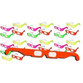 24 Pairs - NEON Prism Diffraction Fireworks Glasses - for Laser Shows, Raves - Each Pair is Individually Folded in a Clear Reusable Sleeve