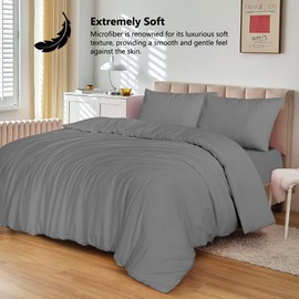 SSW HOMES Double Duvet Cover Charcoal - 3 Pcs Brushed Microfiber Plain Dyed Quilt Cover - Bedding Set with Button Closure Include 1 Duvet Cover & 2 Pillowcases