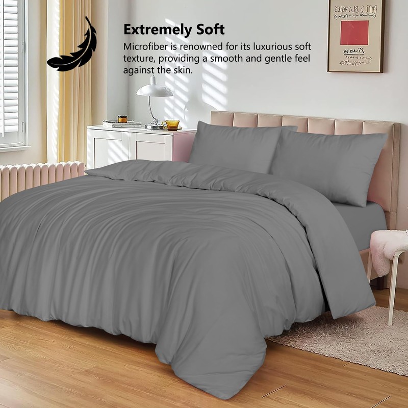 SSW HOMES Double Duvet Cover Charcoal - 3 Pcs Brushed