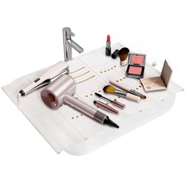Bathroom Sink Cover for Counter Space, Sink Mat Foldable Sink Cover, Silicone Makeup Organizer Mat Space Saver, Small Bathroom & Rv Camper Travel Must Haves Accessories - Large, Pearl