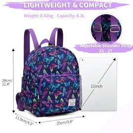 VASCHY Small Backpack for Women, Cute Mini Lightweight Nylon Travel Backpack Purse for Teen Girls Kids Purple Butterfly