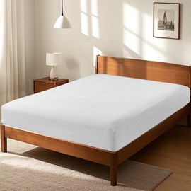 LINENOVA Double Fitted Sheet – 100% Vintage Washed Cotton - Naturally Soft & Breathable, 40cm Deep Pocket – Natural White, 1 Piece
