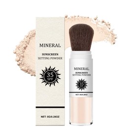 Mineral Sunscreen Powder,Lightweight Breathable Non-comedogenic SPF35 Scalp Body Face Protection Sunscreen,Waterproof Mineral Based Powder with Brush,Gentle Beach Sweatproof Powders for Sensitive Skin