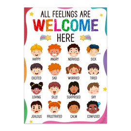 BIZIBAFF Feelings Chart Poster for Kids Toddlers - Emotions Learning Poster Educational Preschool Posters for Classroom Bulletin Board Decorations Back To School Teacher Supplies