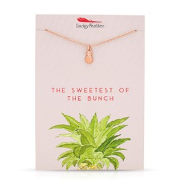 Lucky Feather Pineapple Necklace - Sweetest of the Bunch Pendant on Adjustable 16” – 18” Cable Chain - Great Gifts for Teens (Rose Gold)