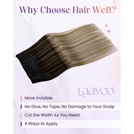 LaaVoo Black Hair Extensions Real Human Hair Weft 100g 20 Inch Remy Straight Natural Black to Light Brown with Dark Blonde Balayage Sew in Hair Extensions Invisible Double Weft Weave #1b/8/22