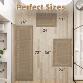 PADOOR Waffle Bath Mat, Super Absorbent Bath Mats for Bathroom Non Slip Washable Bathroom Rug Ultra Soft Boho Bathroom Mat with Tassels, 17''x24'', Beige