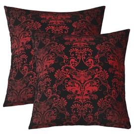 Set of 2 Sugar Skull Pillow Covers 20x20 Inch,Vintage Damask Cushion Covers,Exotic Bohemian Throw Pillow Covers,Gothic Bone Skeleton Decorative Pillow Covers,Bedroom Decor Reversible Soft,Black Red