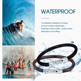 Bandmax Braided Leather Bracelets for Men,5mm Waterproof Bangle Bracelets Brown with Stainless Steel Clasp,20CM, With Gift Packaging