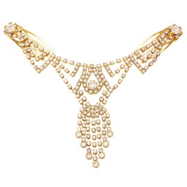 Rosemarie & Jubalee Women's Waterfall Draped Dangle Center Crystal Rhinestone Tikka Hair Comb Circlete Diadem Head Chain Crown Tiara