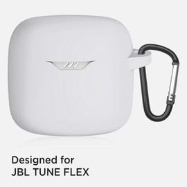 Miimall Case Cover Compatible with JBL Tune Flex Protective Carrying Case Anti-Scratch, Shock-Resistant, Dustproof, Silicone Protective Case Cover for JBL Tune Flex with Carabiner Case Cover(White)
