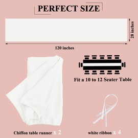 Showgeous 2 Pcs Chiffon Table Runner 28x120 Inches Romantic Wedding Runner 10ft White Sheer Chiffon Table Cover Dressing Table Runner for Wedding Birthday Party Bridal Baby Shower Decorations