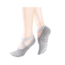 VIPERMARK 1 Pair Of Women's Yoga Socks With Non Slip Grip And Straps,Suitable For Ballet,Body Shaping,Dance,And Pilates, Grey, 5.5-11.5 Plus