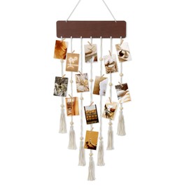 Betylifoy Hanging Photo Display Boho Macrame Wall Decor Picture Frames Collage with 35 Clips Pictures Cards Holder Wall Art Decor for Bedroom Living Room Dorm, Teenage Teen Girl Gifts