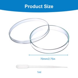 Pack of 6 Petri Dishes, 70 mm Plastic Petri Dishes with Lid, Laboratory Culture Bowl, Sterile Bacterial Culture Bowl, with 10 x 1 ml Transfer Pipettes, for Observing Microbes