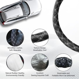 Steering Wheel Covers, 37-38 Cm/14.5-15 In Anti-Slip Car Leather Steering Wheel Cover, Comfortable and durable