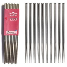 QUEEN SENSE Vacuum Chopsticks Set of 10 | Stainless Steel, Lightweight, Economical, Hygienic, Home Friends, Commercial Use, Korean Tableware, Korean Chopsticks, Dishwasher-Safe