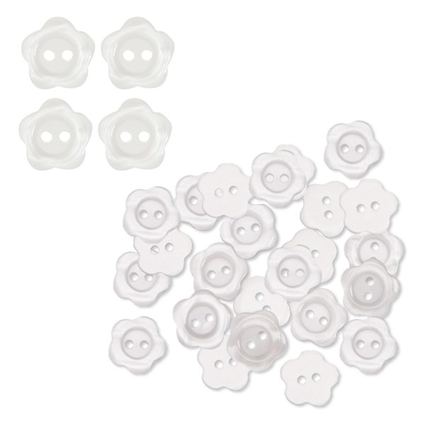 30Pcs White Pearlescent Buttons 2 Hole Flower Resin Button Sewing