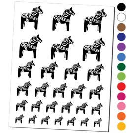 Swedish Dala Dalecarlian Horse Temporary Tattoo Water Resistant Fake Body Art Set Collection - Dark Green (One Sheet)