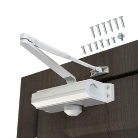 GEKRONE Automatic Door Closer Heavy Duty Fire Prevention Spring Hydraulic Aluminum Alloy Surface Mounted Residential Commerical Door Closer Hold Open Adjust Speed Door Weights 187-231 Lbs Size3-White