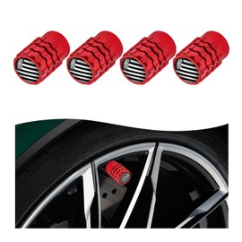 Dickno 4 PCS Tire Valve Stem Caps, Leakproof Car Tire Air Valve Stem Covers with Rubber Ring, Corrosion Resistant Auto Tire Valve Stem Cap Cover, Universal Vehicle Accessories (Red, Black US Flag)