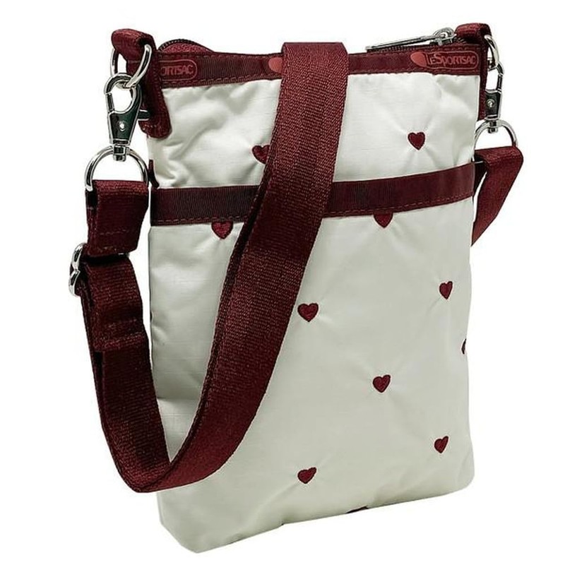 LeSportsac 4007 Smartphone Shoulder Bag 3-Zip Crossbody, BERRY HEART EMB