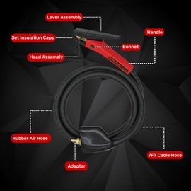 Welding Knight Medium Duty 600 amp K3000 Carbon Air Arc Gouging Torch with 7ft cable, Arcair,High Pressure Rubber Tube360° Swivel Gripper Head,