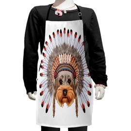 Ambesonne Yorkie Apron, Yorkshire Terrier in Bonnet Culture Hand Drawn Dog Canine Illustration, Small Apron Bib with Adjustable Ties for Baking Painting, Small Size, Multicolor