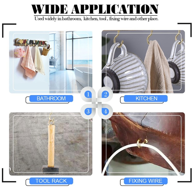 Glarks 120-Pieces 6 Size Brass Plated Screw-in Cup Hooks Lag