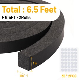 Fivebop 2 Rolls NBR+PVC Air Conditioner Foam Weather Stripping- 1 x 1 Inch 6.5FT Non-Adhesive High Resilience Insulation Foam Seal Tape for AC Door Window