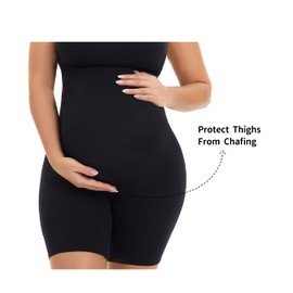 QEAUTY LAB - Ropa interior para embarazo, cintura alta, media muslo, para prevenir el desgaste, Negro, S