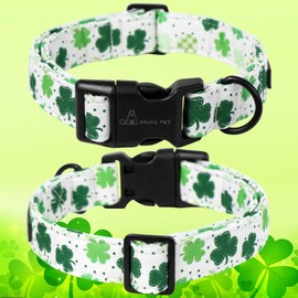 ARING PET St Patrick's Day Dog Collar-Cute Clovers Dog Collar, Adjustable Cotton Shamrock Pet Collar Puppy Collars with Quick Release Buckle