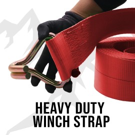 Boxer Tools Winch Strap 4" x 30' w/ Twin J Hooks 16,200lbs Heavy Duty Cargo 2 Pack - Red