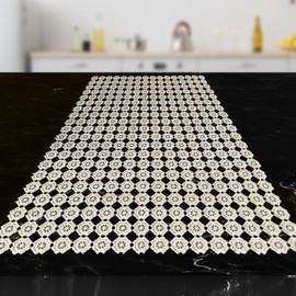 Elegant Comfort Table Runner, Dresser Scarf, Embroidery Table Decor for Inside or Outside, Luxury Crochet Tabletop, Kitchen Dining Table Runner, 16 X 36 Inch, Gold